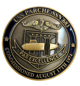 USS Parche (SSN 683) 50th Anniversary of Commission Brass Challenge Coin 2-in - Picture 1 of 4