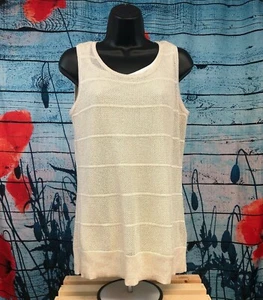 Womens CALVIN KLEIN Fine Knit Cream Gold Metallic Career Top Blouse Sleeveless S - Picture 1 of 5