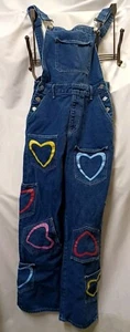 Shein Denim Overalls Hearts Print Women Small Western - Picture 1 of 13