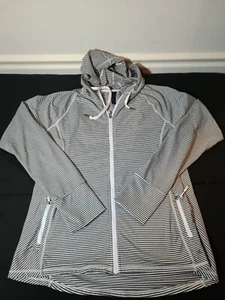 KYODAN Yoga Jacket Gray White Stripe Size Tg/Xl Womens Hooded Full Zip - Picture 1 of 12