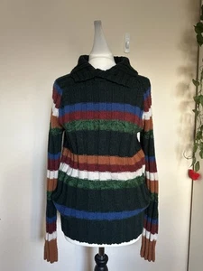 DESIGUAL Striped Wool Long Sweater Hippie Sweater V Neck Winter Jumper Size S - Picture 1 of 11