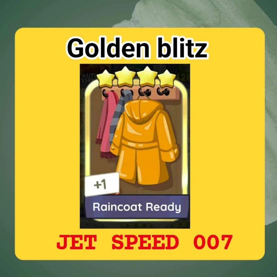 1 x Raincoat Ready :- golden blitz Monopo_li_go Stickers (instant send) - Image 1 of 1