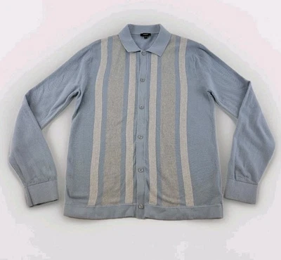 Camisa cárdigan tejida Express para hombre talla M azul claro gris rayas verticales algodón Foto 1 de 4