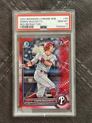 SIMON MUZZIOTTI 2022 Bowman Chrome Mega Mojo - RED REFRACTOR #’d /5 - PSA 10 Gem - Image 1 of 4