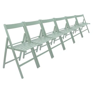 6x Sage Green Wooden Folding Chairs Foldable Space Saving Slatted Office Seat - Picture 1 of 7