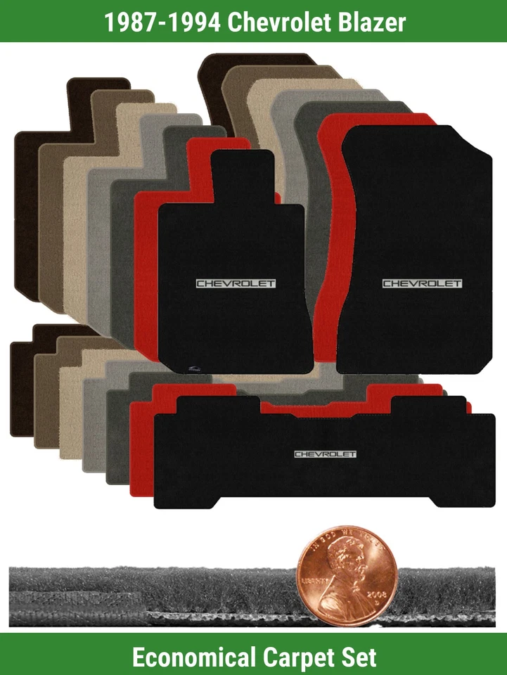Juego de alfombrillas Velourtex personalizadas para Chevy Blazer '87-94 con logotipo (3 piezas) #6H1 Foto 1 de 4