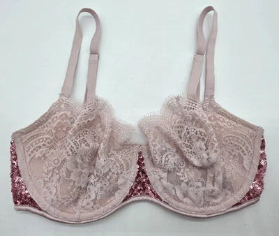 Sujetador Victoria's Secret Talla 32DD Rosa Encaje Lentejuelas Dream Angel Push-Up Con Aros Foto 1 de 4