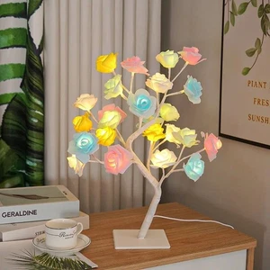 LED Rose Tree Lamp 36/108 Lights USB Battery Table Night Light Romantic Decor - Picture 1 of 13