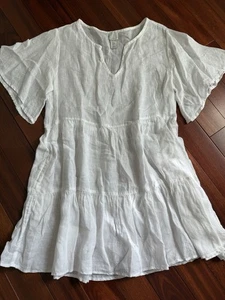 Joie Dress Women's SZ S White 100% Linen Babydoll Tiered V Neck - Picture 1 of 5