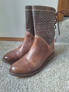 Bed Stu Cheshire Damenstiefel Leder zweifarbig seitlicher Reißverschluss hinten Schnürung Größe 6,5 - Bild 1 von 10