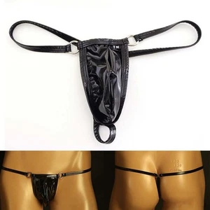 Men's Thong Underwear G Strings Style with Bulge Pouch Imitation Leather - Picture 1 of 32