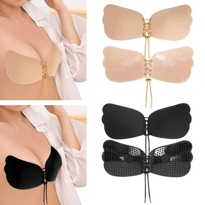 1-2 pares de sujetadores invisibles para mujer sin espalda autoadhesivos push up alas sujetadores pegajosos Foto 1 de 4