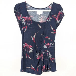 Vintage Y2K Anthropologie Blumendruck Plissee-Detail marineblau Top S adrett fließend - Bild 1 von 9