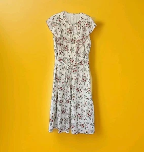 NWT LC Lauren Conrad Scalloped Ruffle Sleeve Floral Midi Dress White Red 2X - Picture 1 of 22