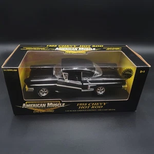 AMERICAN MUSCLE 1/18 SCALE 1958 CHEVY HOT ROD EXCLUSIVE DIECAST COLOR BLACK - Picture 1 of 10
