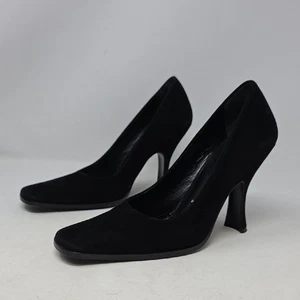 Prada Classic Black Suede Squared Toe Heels Size 38 - Picture 1 of 7