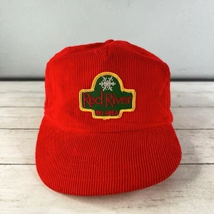rare vtg - Red River Ski Area New Mexico NM Red Corduroy SnapBack Hat Patch Logo - Picture 1 of 9