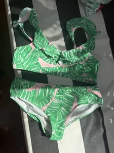 Lilly Pulitzer Swimsuit Girls 10Green Cream Kasme Beachy Coastal Preppy Vacation - Picture 1 of 3