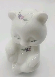 Fenton Art Glass Seated Bear, Lilacs on Milk Glass, 5151 PJ - Picture 1 of 5