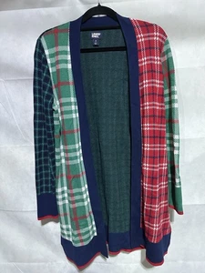Cardigan donna Land's End piccolo a quadri aperto davanti Accademia anni 90 vacanze Natale - Foto 1 di 5