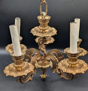 Vintage antiker vergoldeter goldfarbener Kerzenleuchter aus Metallguss 5, wie besehen - Bild 1 von 12