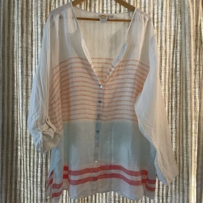 C&C California 100% linen shirt Blush Striped Long Sleeve 3X ⛱️ - Image 1 of 4