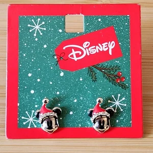 Orecchini Natalizi Disney Topolino Cappello Babbo Natale Argento Borchie Vacanze - Foto 1 di 4