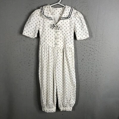 Mameluco Marinero Vintage Hecho a Mano Niñas Pequeñas 4T Blanco Azul Estrellas 4 de Julio Retro Foto 1 de 4