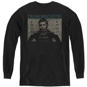 Supernatural Kids Long Sleeve Shirt Dean Winchester Mug Shot Black - Picture 1 of 1