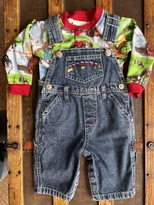 Old MacDonald 2-Pc Baby Outfit 12M – Farm Animal Top & Denim Overalls - Picture 1 of 14