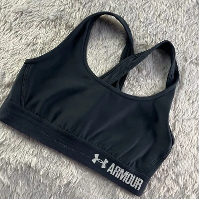 Under Armour Sports Bra Womens Small Black White Crossback Compression Active - Image 1 of 4
