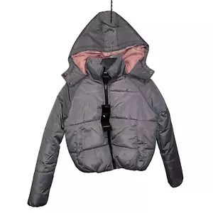 Therapy Women's Contrast Lining Hooded Puffer Coat grey/pink, Small - Picture 1 of 11