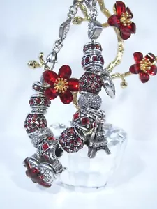 Brighton Double Heart Silver & Red Crystal Voyage Paris Slide Charm Bracelet - Picture 1 of 14