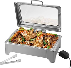 🔥Electric Chafing Dish Buffet Set, 9QT 400W 9-Level Food Warmer with Glass Lid - Picture 1 of 1
