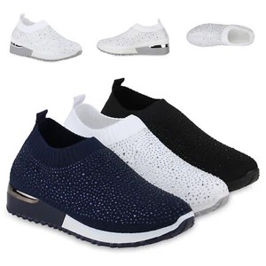 Damen Slip Ons Sportschuhe Sportliche Strass Profil-Sohle Schuhe 841663 - Bild 1 von 10