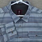 Swiss Tech Button Shirt Mens 2Xl (50-52) Long Sleeve Grey Stripe Heavy Fabric*