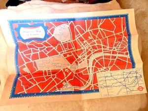 VINTAGE MAP MAPS CARTOON OF LONDON WITH UNDERGROUND SUBWAY LOVELY 1950'S - Picture 1 of 8