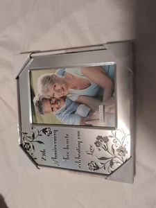 Malden 25th Anniversary Picture Frame 4"x6" Photo Metal Two Hearts Gift - Picture 1 of 5