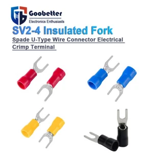 SV2-4 Insulated Fork Spade U-Type Wire Connector Electrical Crimp Terminal  - Picture 1 of 4