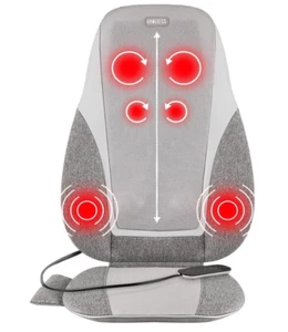 Back Massage Cushion Seat 3 Zone Heat Deep Kneading Vibration Remote Gray - Picture 1 of 8