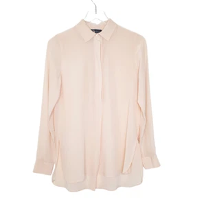 Vince Silk Blouse S Light Pink Half Placket Boxy Collared Long Sleeve Womens - Picture 1 of 11