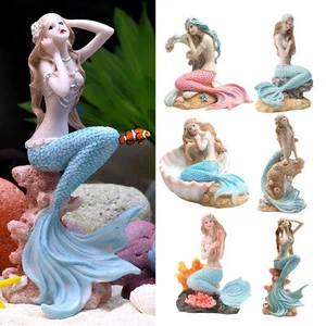 Mermaid Miniature Aquarium Decorations Resin Statue Figurine Fish Tank Ornament - Picture 1 of 18