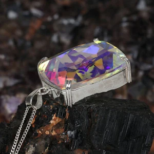 Lab Created Mystic Topas 90 Ct Kissenform 925 Sterling Silber Anhänger Damen - Bild 1 von 5