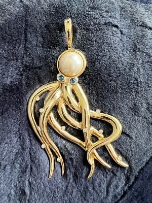 Schmuck Anhänger Krake mit Perle und blauen Steinen groß - Bild 1 von 4