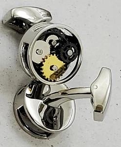 Luxury Steampunk Gear Cufflinks For Men, Round, Silver - Picture 1 of 11