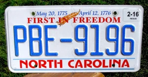 2016-2018 North Carolina FIRST IN FREEDOM Nummernschild (ZUFALLSSCHILD#) - Bild 1 von 1