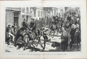 Grabado grande 1878 - Marines británicos cabalgando por las calles de Pera, Estambul - Imagen 1 de 2