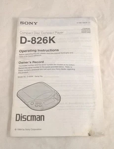 Manual de instrucciones de funcionamiento Sony Discman D-826k. Original  - Imagen 1 de 1