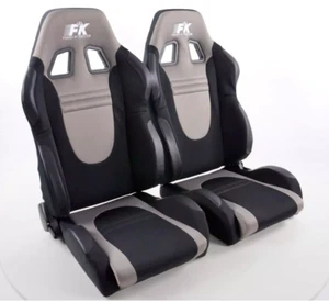 Coppia sedili sportivi auto avvolgenti Set Auto tessuto nero grigio motorsport - Foto 1 di 7
