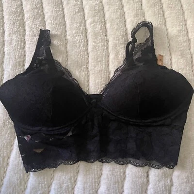 Sujetador Bralette VICTORIA'S SECRET ROSA Encaje Floral Negro Mediano Nuevo con Etiquetas A7 Foto 1 de 4